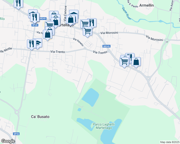 map of restaurants, bars, coffee shops, grocery stores, and more near 17 Via delle Pree in Martellago