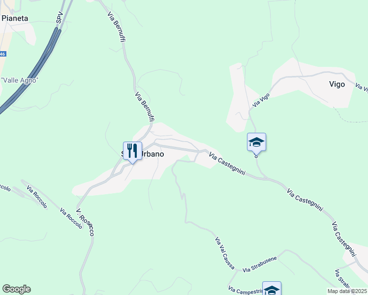 map of restaurants, bars, coffee shops, grocery stores, and more near 41 Via S. Urbano in Sant'urbano
