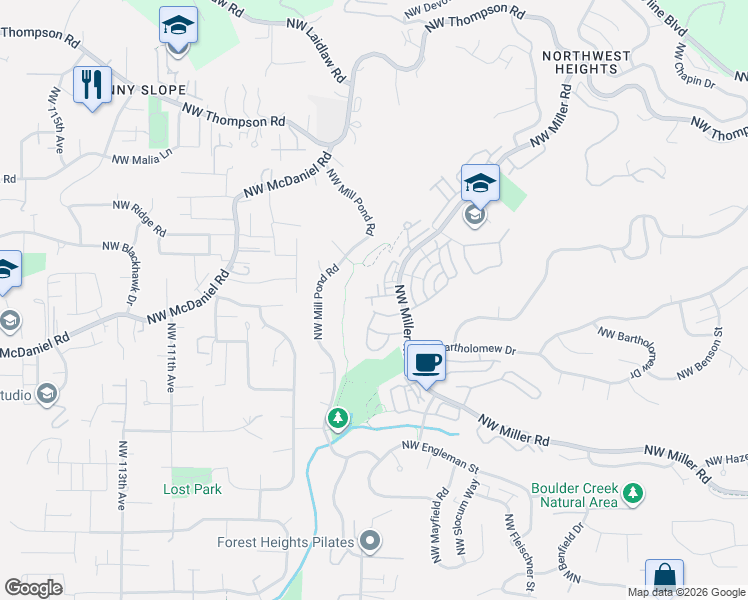 map of restaurants, bars, coffee shops, grocery stores, and more near 10264 Northwest Edgewood Drive in Portland