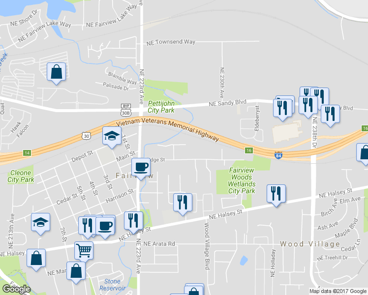 map of restaurants, bars, coffee shops, grocery stores, and more near 204 Crestwood Street in Fairview