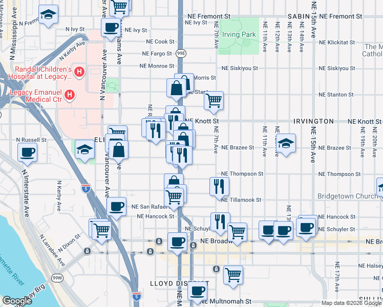 map of restaurants, bars, coffee shops, grocery stores, and more near in Portland