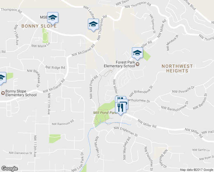 map of restaurants, bars, coffee shops, grocery stores, and more near 10264 Northwest Edgewood Drive in Portland