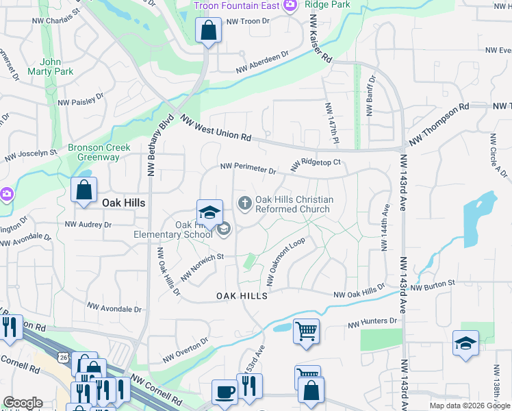 map of restaurants, bars, coffee shops, grocery stores, and more near 2775 Northwest Forest Avenue in Beaverton