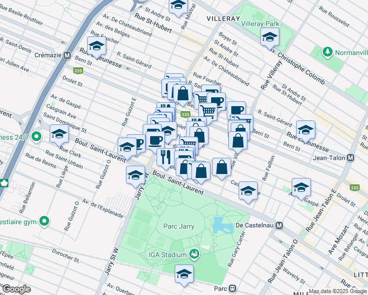 map of restaurants, bars, coffee shops, grocery stores, and more near 7981 Avenue de Gaspé in Montréal