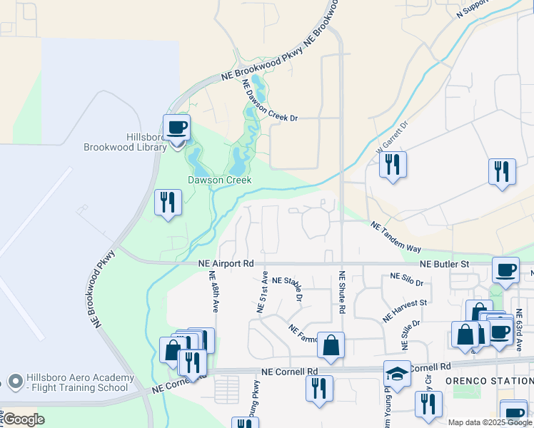 map of restaurants, bars, coffee shops, grocery stores, and more near 2128 Northeast 51st Avenue in Hillsboro