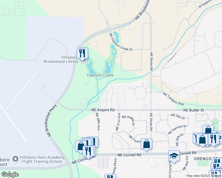 map of restaurants, bars, coffee shops, grocery stores, and more near 2073 Northeast 49th Way in Hillsboro