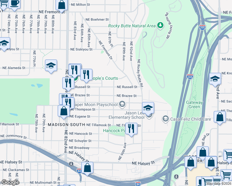 map of restaurants, bars, coffee shops, grocery stores, and more near 2435 Northeast 88th Avenue in Portland