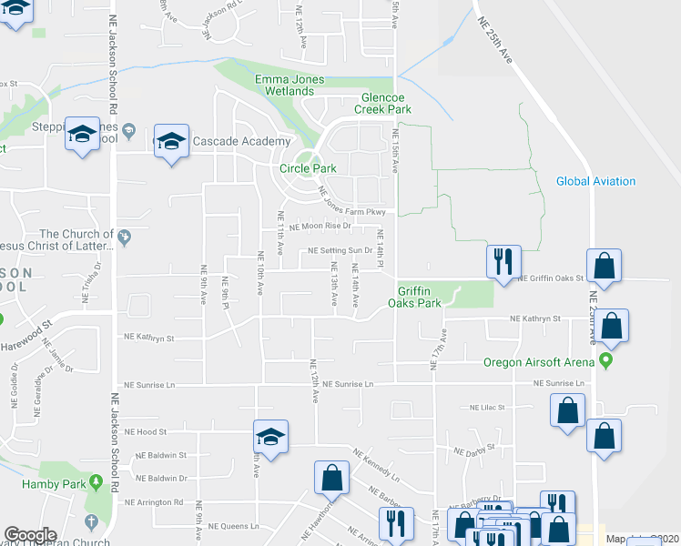 map of restaurants, bars, coffee shops, grocery stores, and more near 2081 Northeast 14th Avenue in Hillsboro