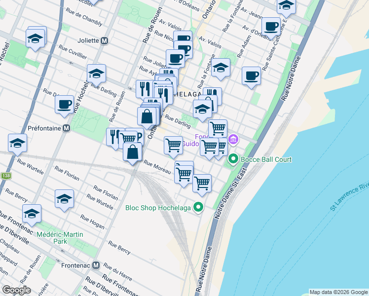 map of restaurants, bars, coffee shops, grocery stores, and more near 1661 Rue Dézéry in Montrã©Al