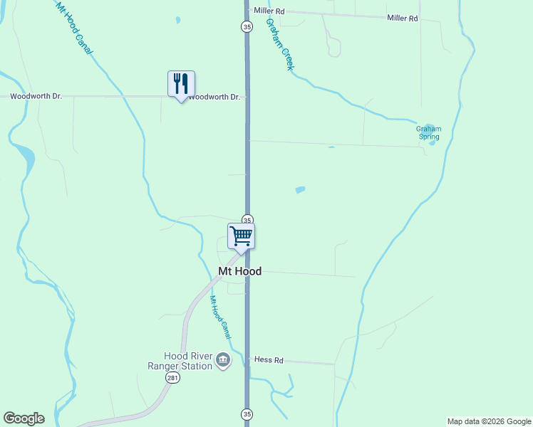 map of restaurants, bars, coffee shops, grocery stores, and more near 6551 Oregon 35 in Mount Hood