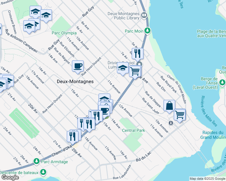 map of restaurants, bars, coffee shops, grocery stores, and more near 1110 Rue de Lucerne in Deux-Montagnes