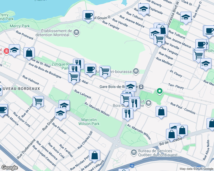 map of restaurants, bars, coffee shops, grocery stores, and more near in Montreal