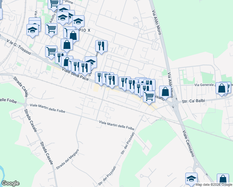 map of restaurants, bars, coffee shops, grocery stores, and more near 27 Via Lazzaro Bonamico in Vicenza