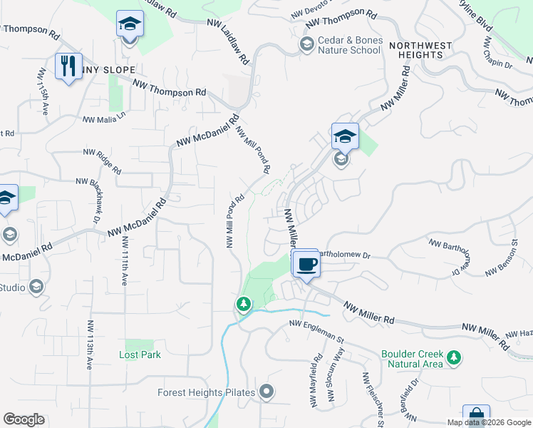 map of restaurants, bars, coffee shops, grocery stores, and more near 10264 Northwest Edgewood Drive in Portland