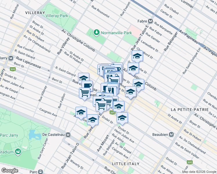 map of restaurants, bars, coffee shops, grocery stores, and more near 7171 Avenue De Chateaubriand in Montréal
