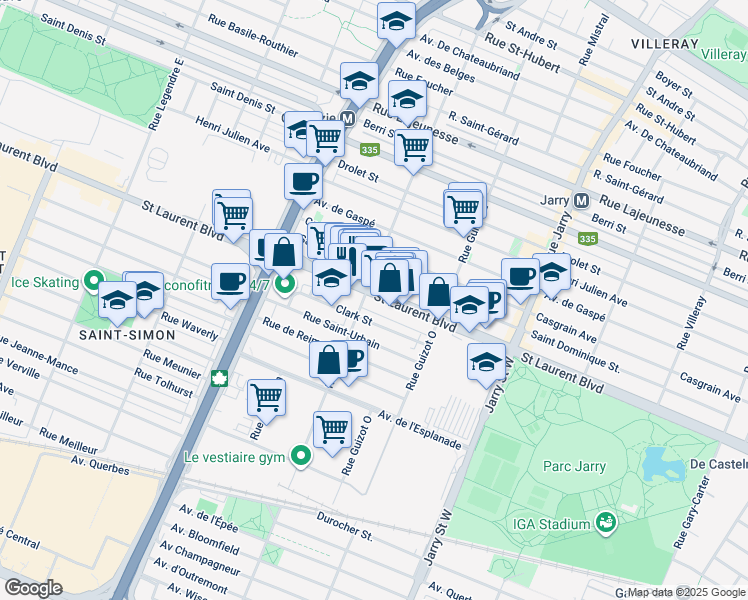 map of restaurants, bars, coffee shops, grocery stores, and more near in Montreal
