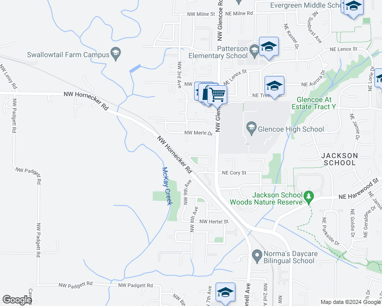 map of restaurants, bars, coffee shops, grocery stores, and more near 293 Northwest Glencory Street in Hillsboro