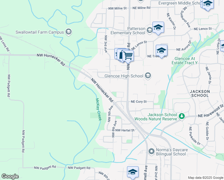 map of restaurants, bars, coffee shops, grocery stores, and more near 297 Northwest Glencory Street in Hillsboro