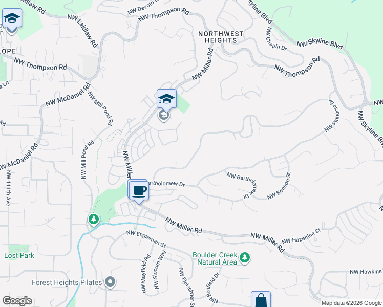 map of restaurants, bars, coffee shops, grocery stores, and more near 2411 Northwest Birkendene Street in Portland