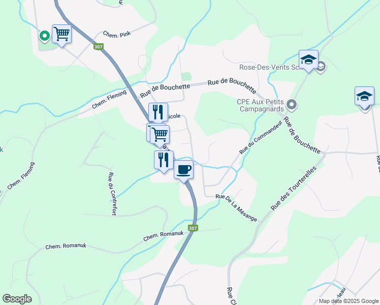 map of restaurants, bars, coffee shops, grocery stores, and more near 28 Rue Nicole in Cantley