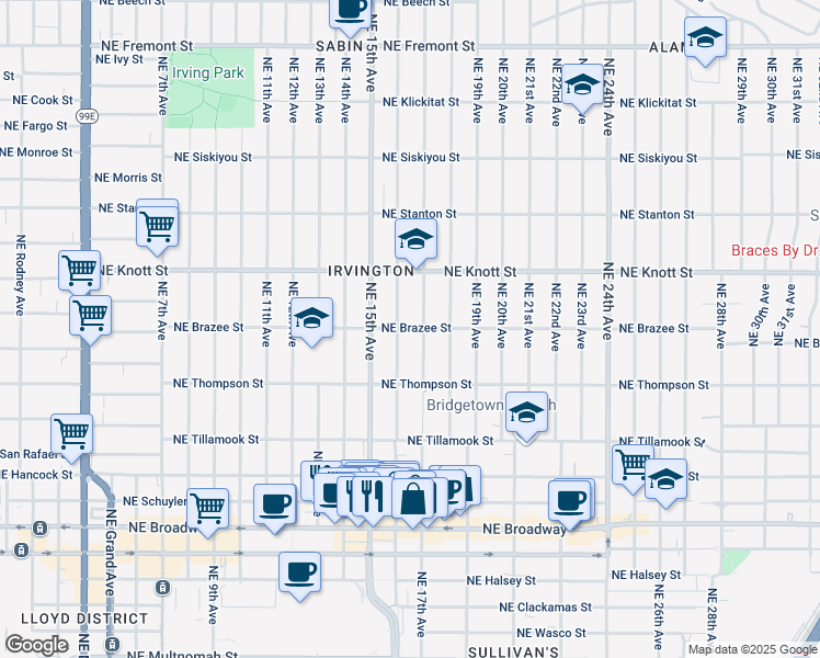 map of restaurants, bars, coffee shops, grocery stores, and more near 2412 Northeast 16th Avenue in Portland
