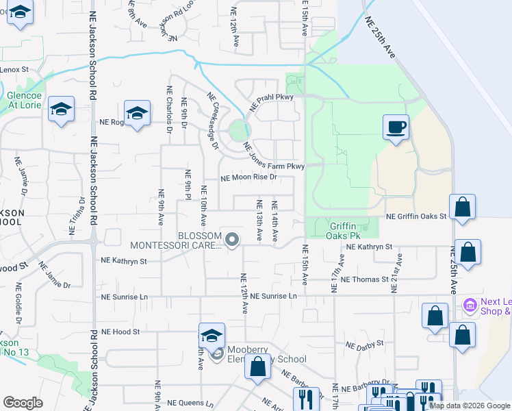 map of restaurants, bars, coffee shops, grocery stores, and more near 1223 Northeast 11th Court in Hillsboro