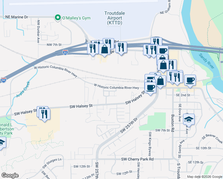 map of restaurants, bars, coffee shops, grocery stores, and more near 928 West Historic Columbia River Highway in Troutdale