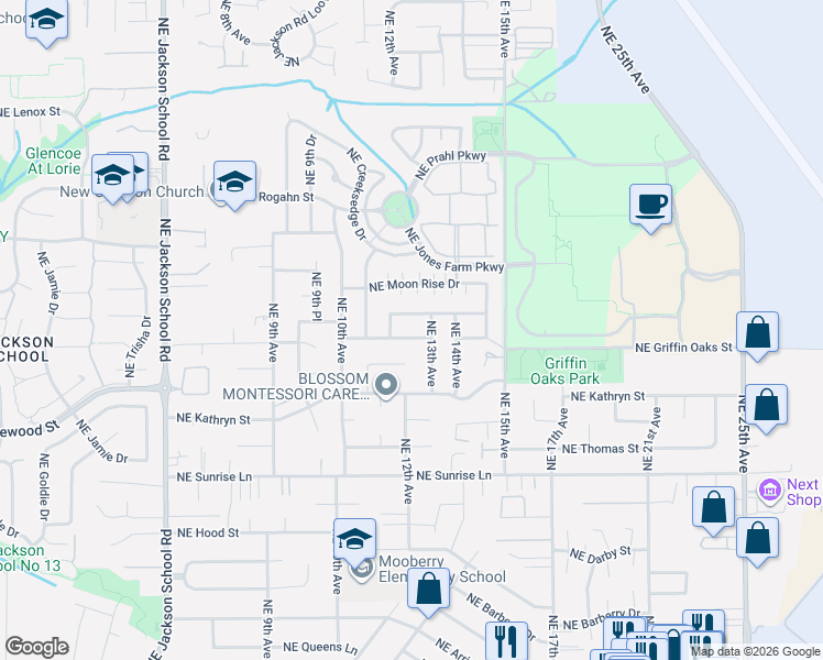 map of restaurants, bars, coffee shops, grocery stores, and more near 1267 Northeast Morning Sun Drive in Hillsboro
