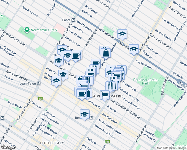 map of restaurants, bars, coffee shops, grocery stores, and more near 1221 Rue Saint-Zotique Est in Montréal