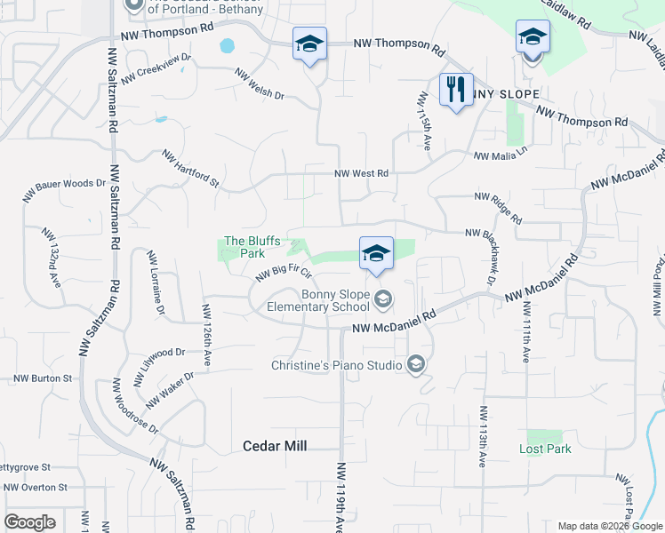 map of restaurants, bars, coffee shops, grocery stores, and more near 12015 Northwest Dumar Lane in Portland