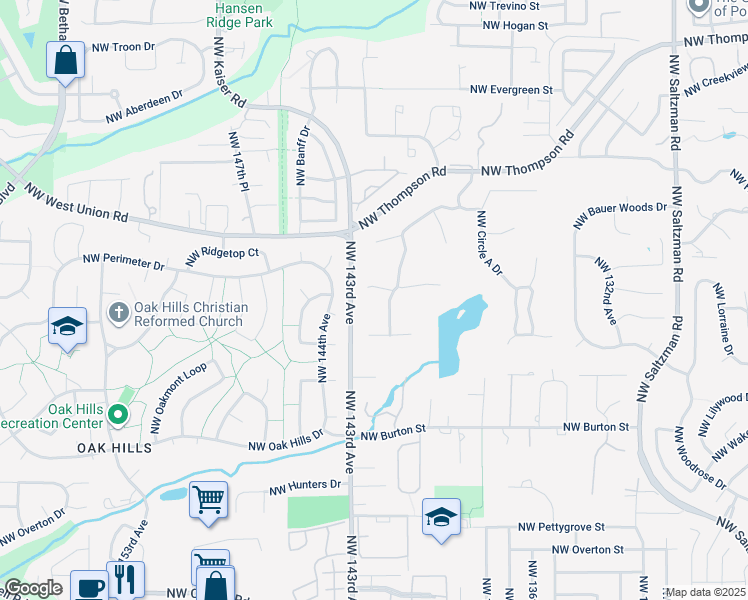 map of restaurants, bars, coffee shops, grocery stores, and more near 14240 Northwest Harvest Lane in Portland