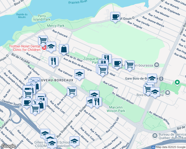 map of restaurants, bars, coffee shops, grocery stores, and more near in Montreal