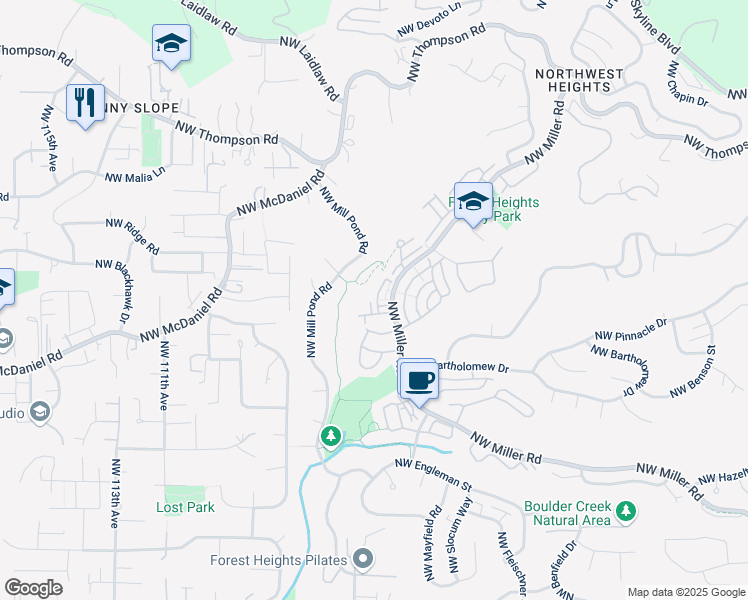map of restaurants, bars, coffee shops, grocery stores, and more near 2247 Northwest Miller Road in Portland