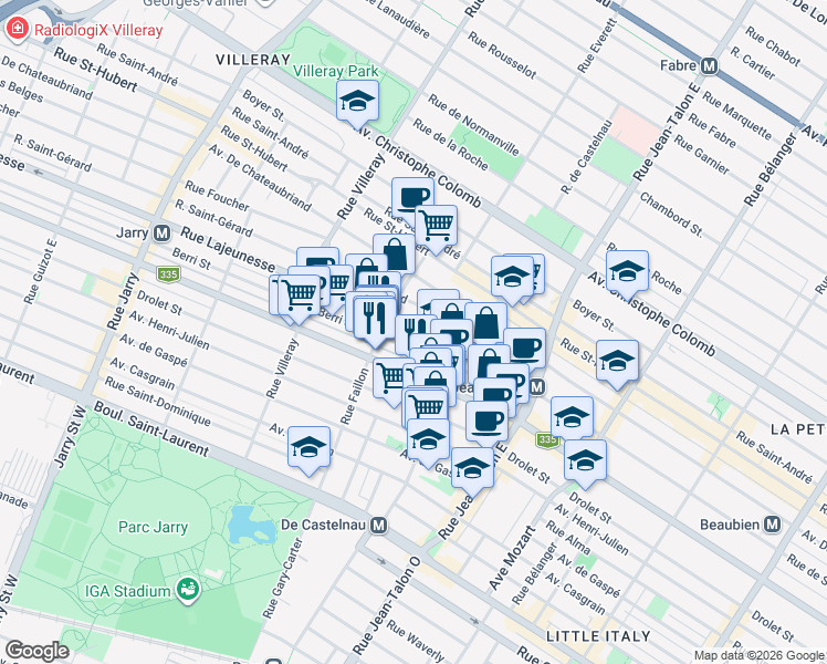 map of restaurants, bars, coffee shops, grocery stores, and more near 7430 Rue Lajeunesse in Montréal