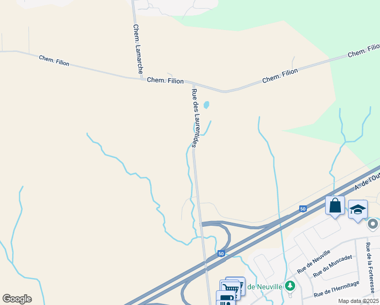 map of restaurants, bars, coffee shops, grocery stores, and more near 1386 Rue des Laurentides in Gatineau
