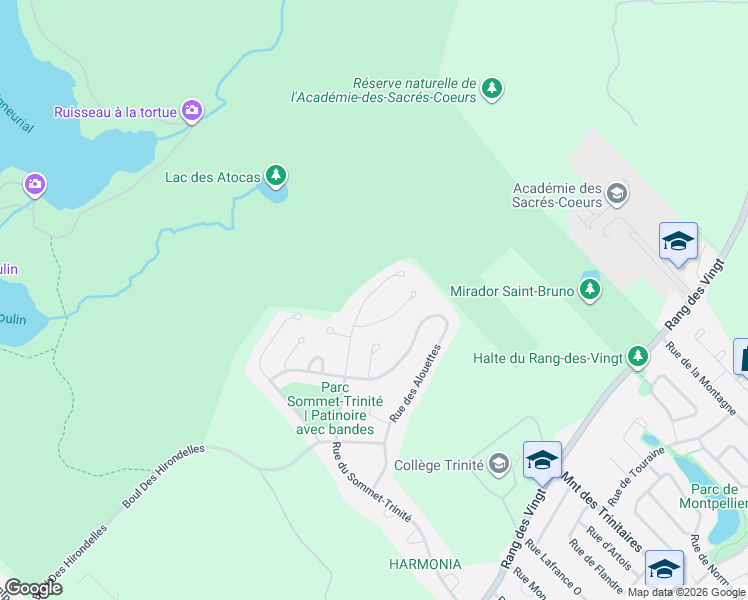 map of restaurants, bars, coffee shops, grocery stores, and more near 1600 Rue du Sommet Trinité in Saint-Bruno-de-Montarville