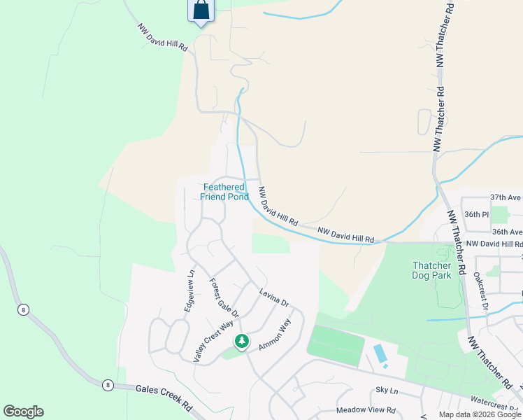 map of restaurants, bars, coffee shops, grocery stores, and more near 45230 Northwest David Hill Road in Forest Grove