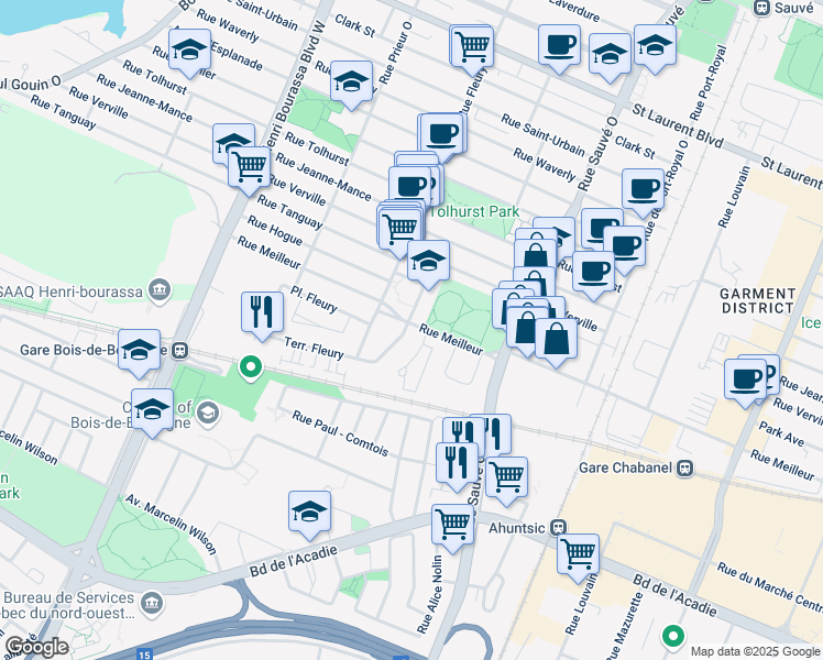 map of restaurants, bars, coffee shops, grocery stores, and more near 10180 Rue Meilleur in Montréal