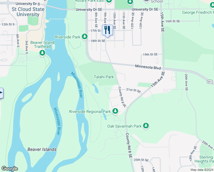 map of restaurants, bars, coffee shops, grocery stores, and more near 2121 Liberty Glen Loop in St. Cloud