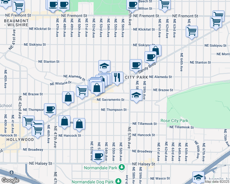 map of restaurants, bars, coffee shops, grocery stores, and more near in Portland
