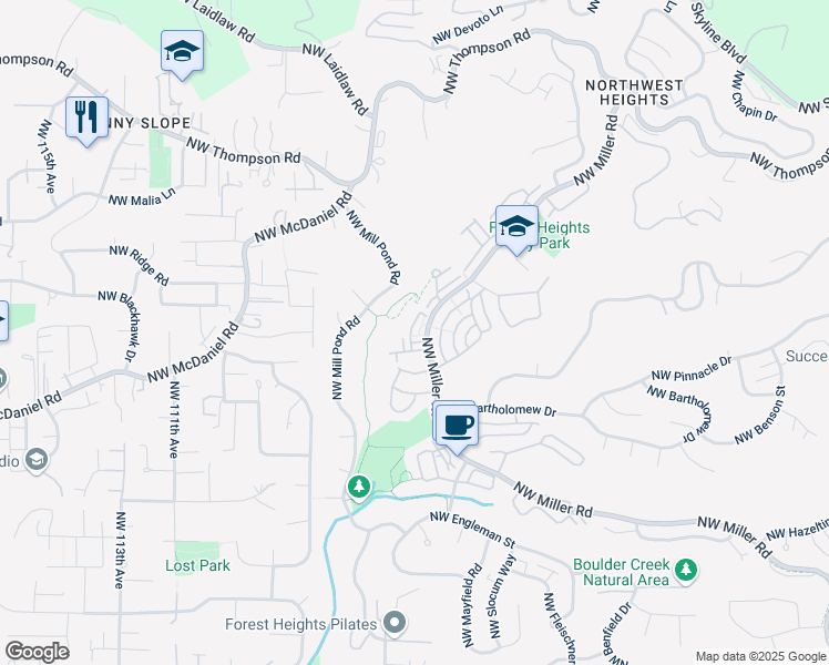 map of restaurants, bars, coffee shops, grocery stores, and more near 2341 Northwest Brewer Lane in Portland