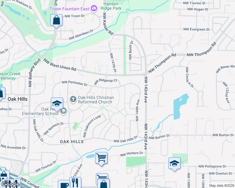 map of restaurants, bars, coffee shops, grocery stores, and more near 14725 Northwest Perimeter Drive in Beaverton