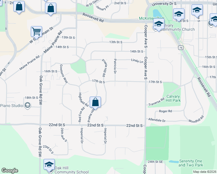 map of restaurants, bars, coffee shops, grocery stores, and more near 2013 17th Street South in St. Cloud