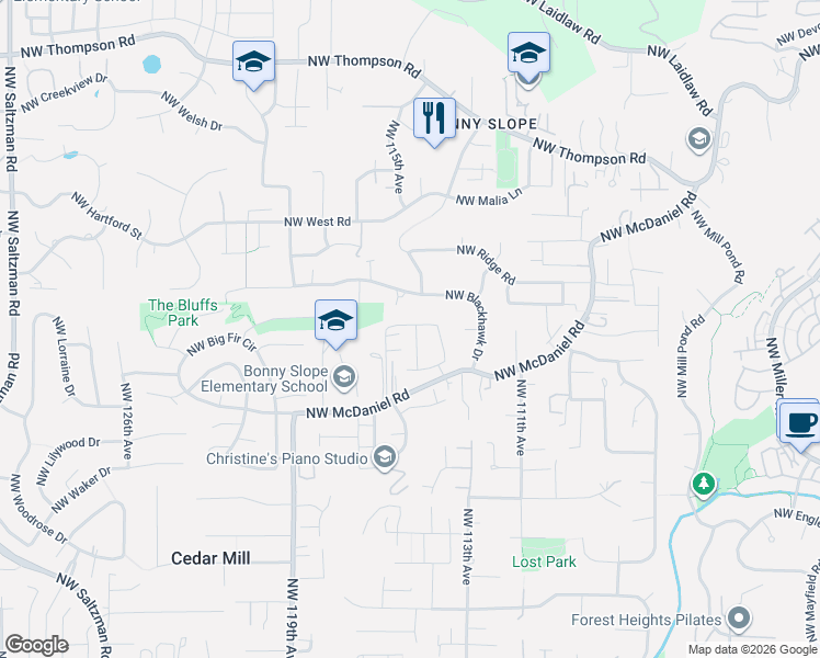 map of restaurants, bars, coffee shops, grocery stores, and more near 2947 Northwest 114th Terrace in Portland