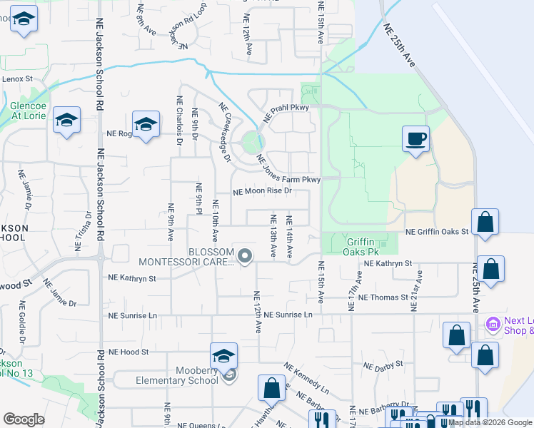 map of restaurants, bars, coffee shops, grocery stores, and more near 1278 Northeast Setting Sun Drive in Hillsboro