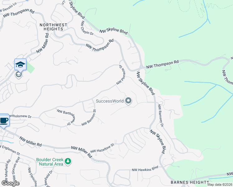 map of restaurants, bars, coffee shops, grocery stores, and more near 8534 Northwest Timber Ridge Court in Portland