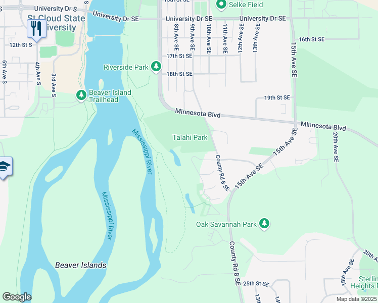 map of restaurants, bars, coffee shops, grocery stores, and more near 2101 Liberty Glen Loop in St. Cloud