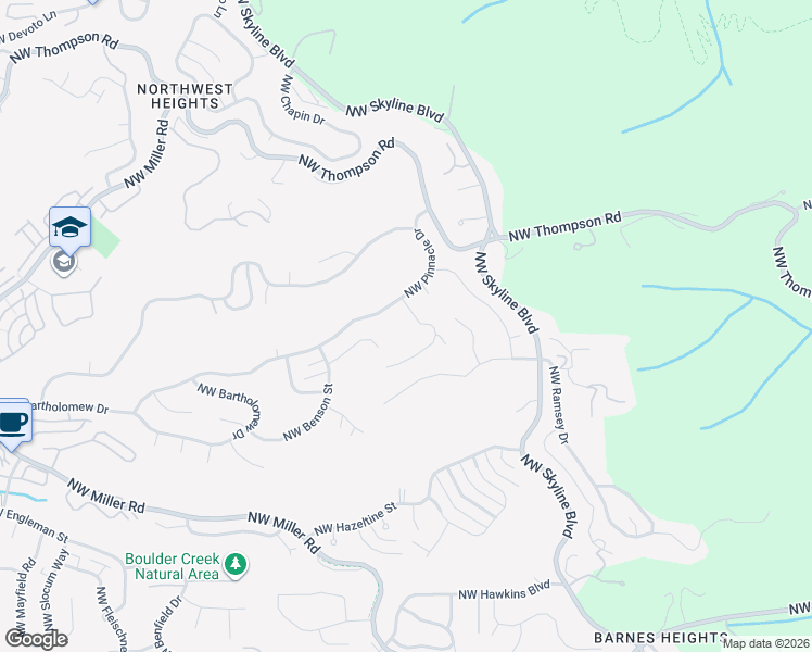 map of restaurants, bars, coffee shops, grocery stores, and more near 8534 Northwest Timber Ridge Court in Portland