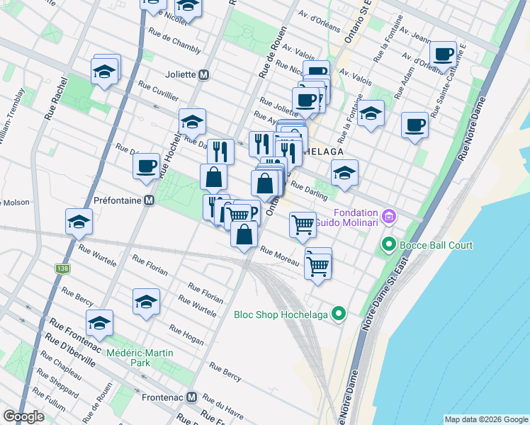 map of restaurants, bars, coffee shops, grocery stores, and more near 2008 Rue Dézéry in Montrã©Al