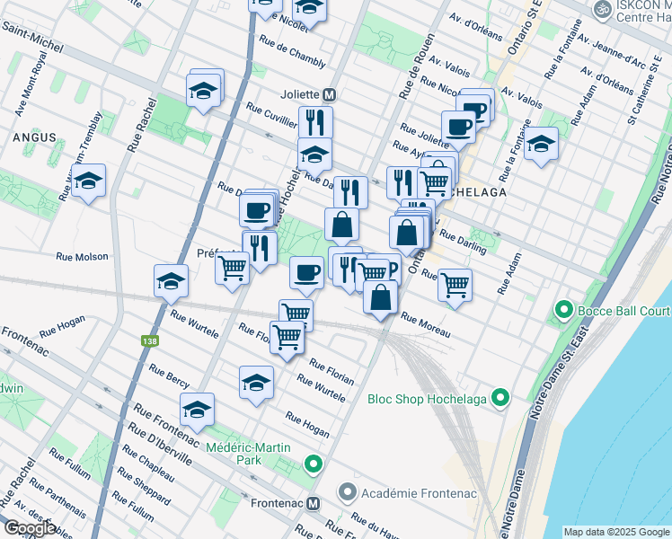 map of restaurants, bars, coffee shops, grocery stores, and more near in Montreal